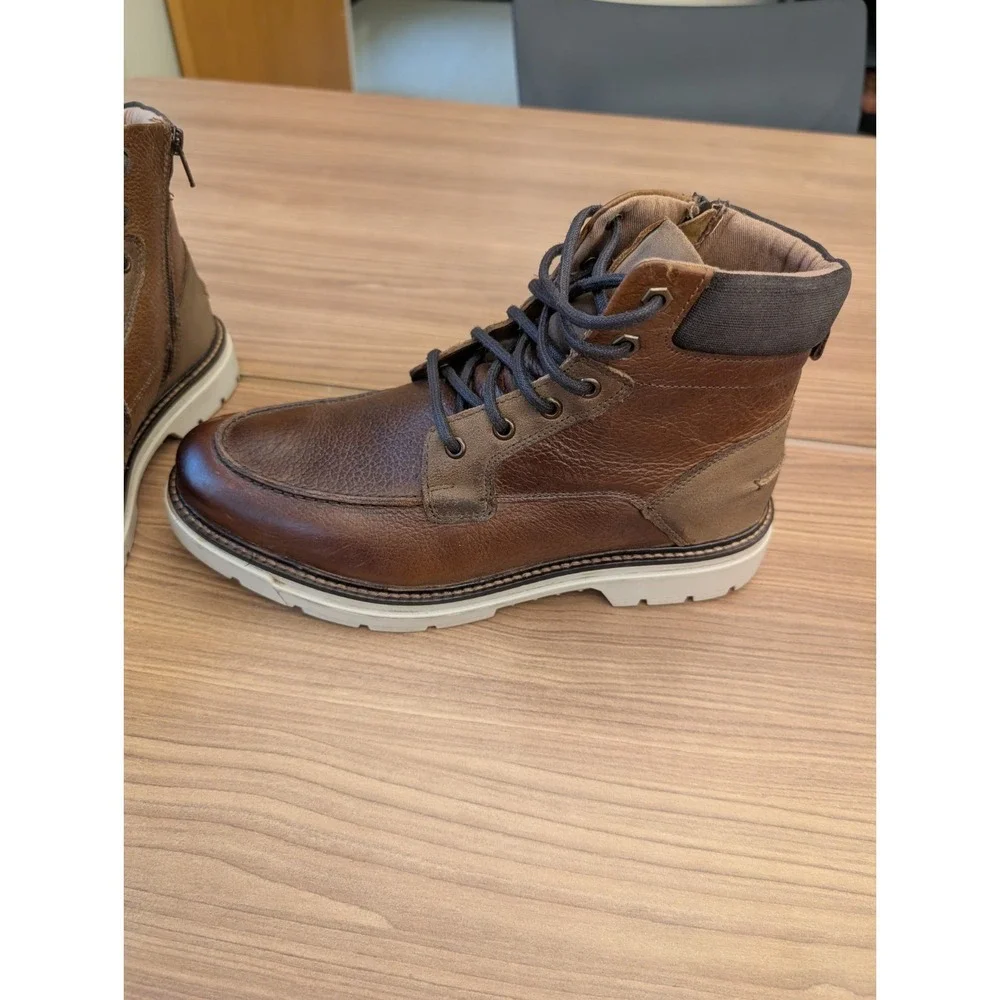 Franco Fortini Men Ken Cognac Leather Ankle Lace Up Lug Boots 10.5 Brown 503805